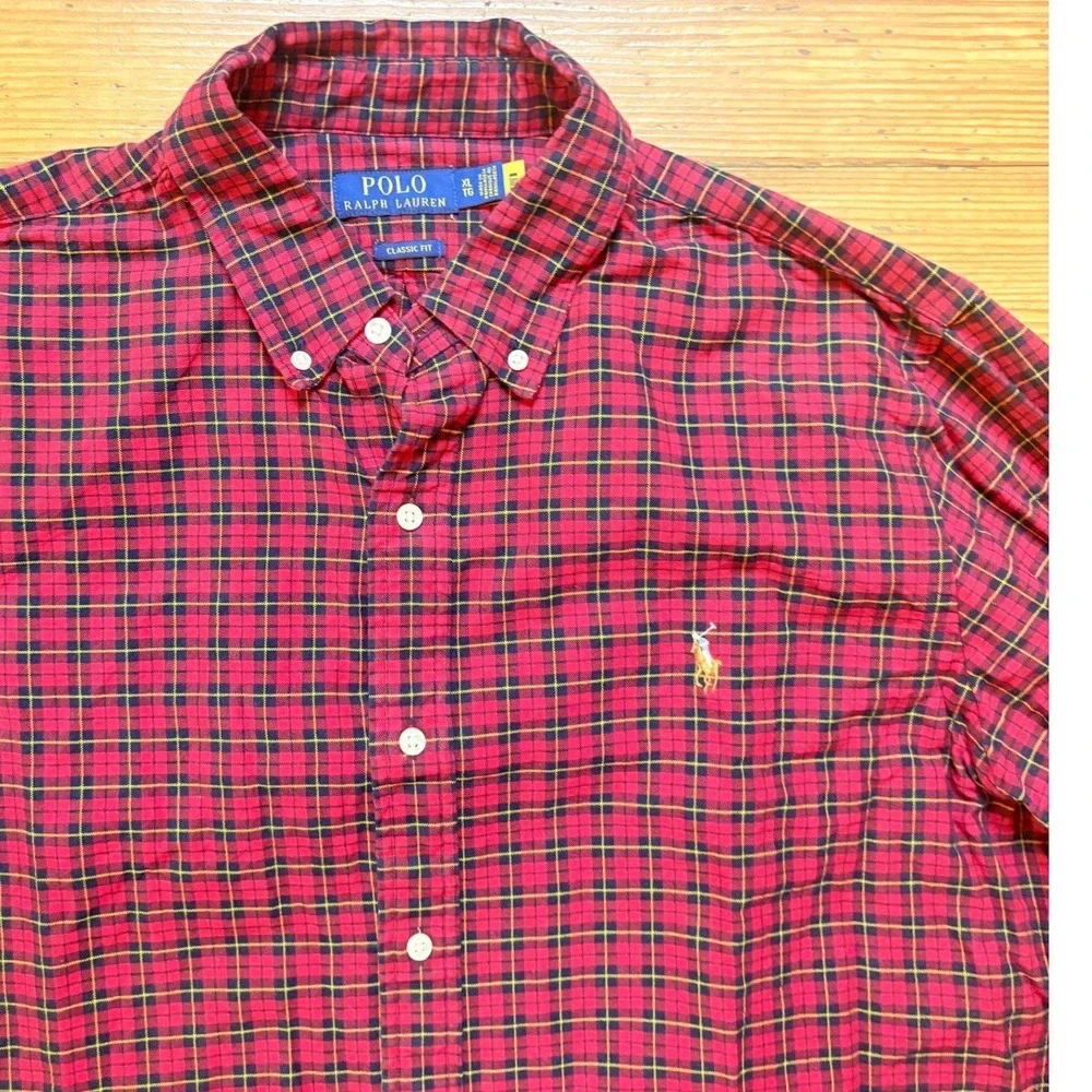 Polo Ralph Lauren Button Down Shirt Mens Red Plaid Excellent Classic Fit SIZE XL